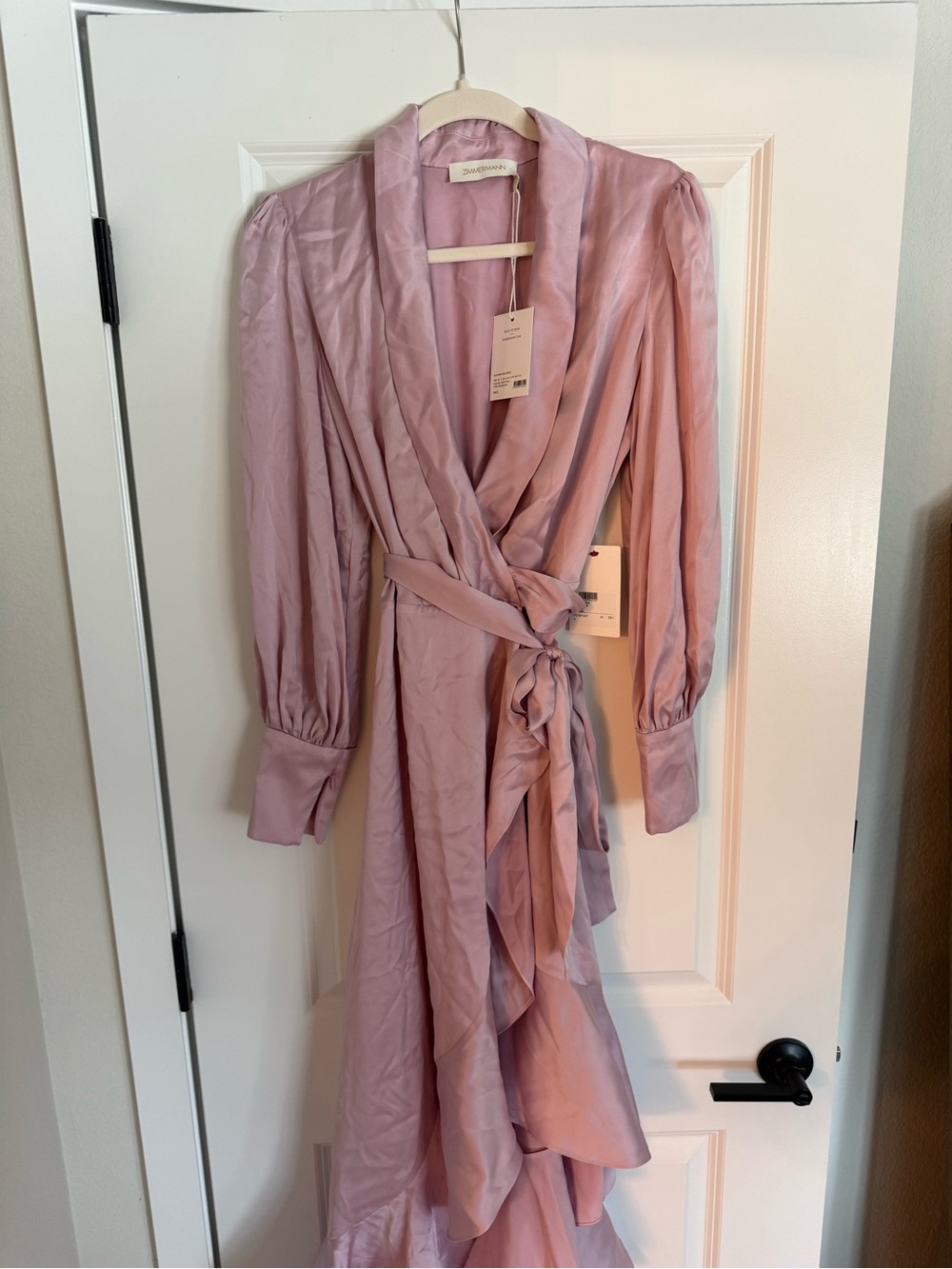 Zimmermann Ruffled silk satin wrap dress